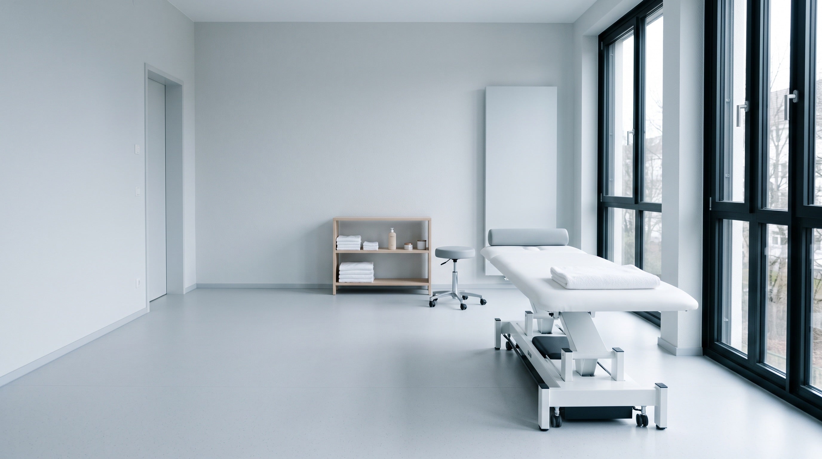 Empty modern physical therapy treatment room